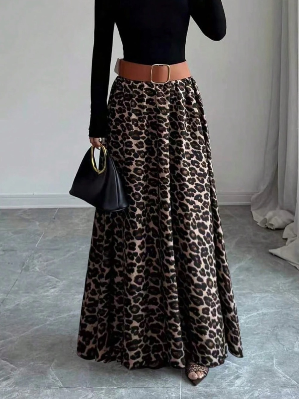 Classic leopard Print Stretchy Waist Maxi Skirt